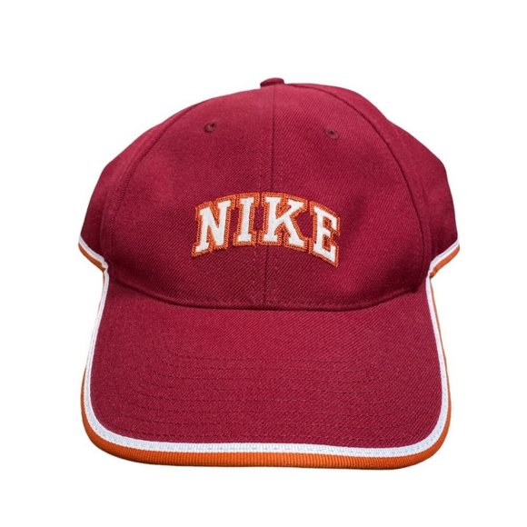 Nike Other - Vintage Nike Deadstock Y2K Wool Strapback Burgundy Orange Stripe Spellout  Hat